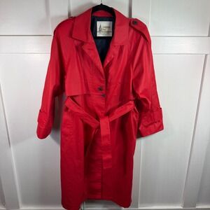Vintage London Fog Women's Red Trench Coat Belted Full Length Made USA Raincoat